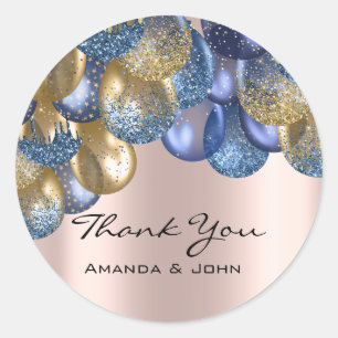 16. Bridal Wedding Ballon Blue Navy Rose Runder Aufkleber