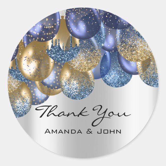 16. Bridal Wedding Ballon Blue Navy Silver Runder Aufkleber (Vorderseite)