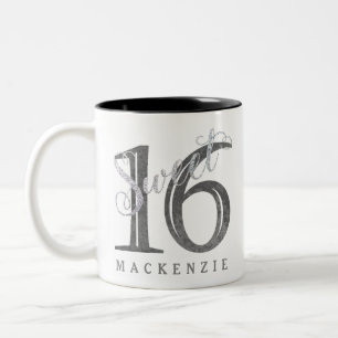 16. Charcoal Gray   Sweet 16 Silver Glitzer   Zweifarbige Tasse