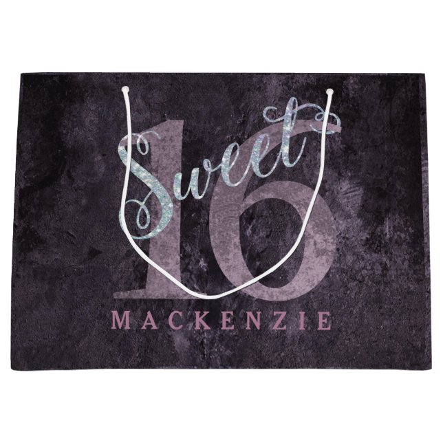 16. Dusty Pink Rose | Sweet 16 Silver Glitzer | Große Geschenktüte (Vorderseite)