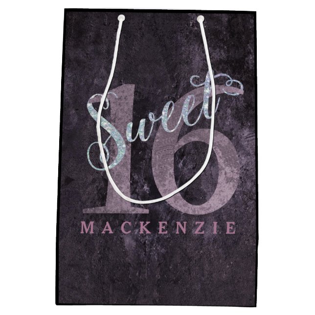 16. Dusty Pink Rose | Sweet 16 Silver Glitzer | Mittlere Geschenktüte (Rückseite)