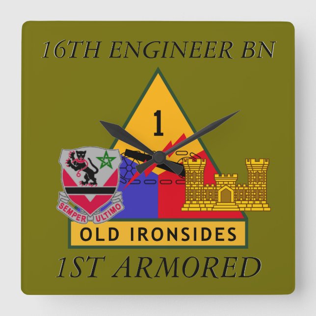 16. ENGINEER BATTALION 1. ARMORED CLOCK QUADRATISCHE WANDUHR (Vorderseite)