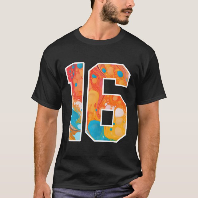 16 farbenfrohe Mannschaftsnummern vorne und hinten T-Shirt (Vorderseite)