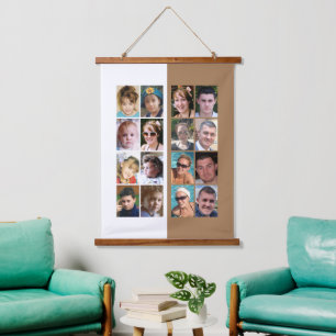 16 Foto Collage braun und weiß Wandteppich Mit Holzrahmen