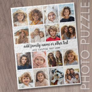 16 Foto-Collage - Modern Weiß mit schwarzem Text Puzzle