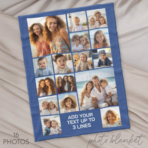16 Foto-Collage Montage und Text - Blau Weiß Fleecedecke