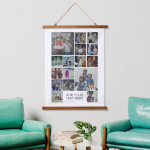 16 Foto-Collage Montage und Text - Kann bearbeitet Wandteppich Mit Holzrahmen
