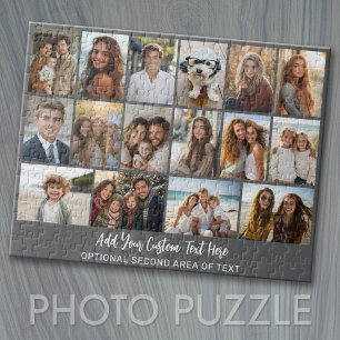 16-Foto-Raster - 2 Zeilen Text - grau weiß Party Puzzle
