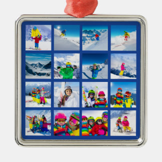 16-Foto-Raster-Collage Dunkelblau Ornament Aus Metall
