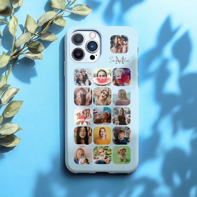 16 Fotomaterial Pastellblau und Monogramm iPhone Hülle (Von Creator hochgeladen)