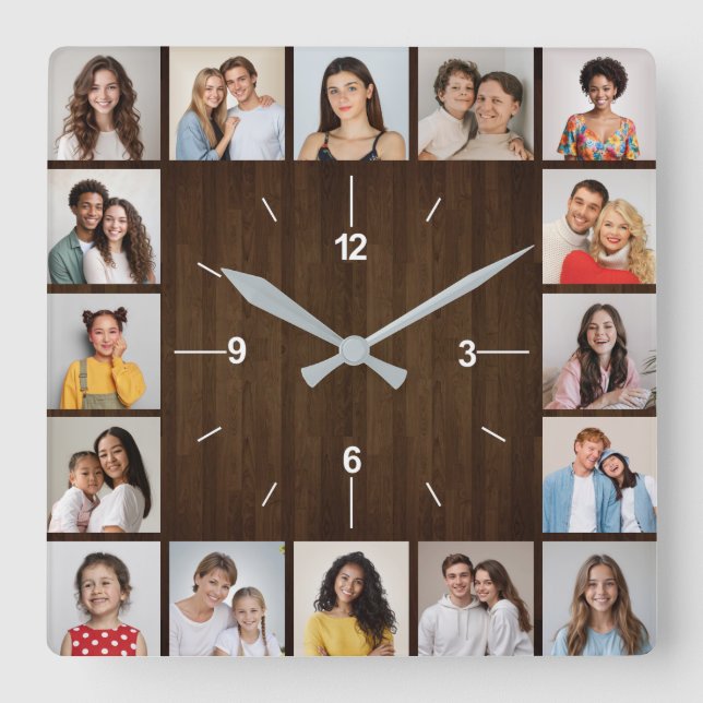 16 Fotomaterial Rustikaler Dunkelbrauner Holzzaun Quadratische Wanduhr (Vorderseite)