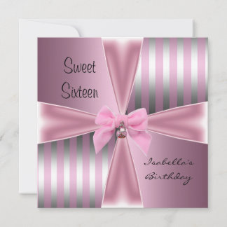 16 . Geburtstag16th Birthday Satin Pink Stripe Bow Einladung