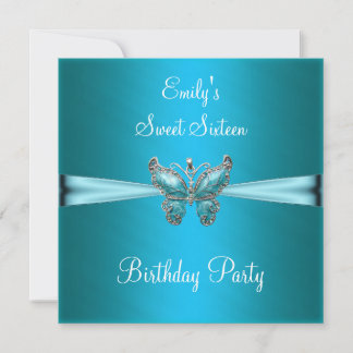 16 . Geburtstag 16 Aquamarin Blauer Schmetterling Einladung