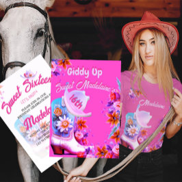16 . Geburtstag 16. Cowgirl Floral Pink Geburtstag Einladung