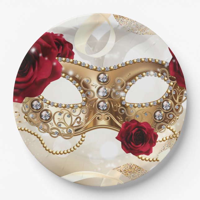 16 . Geburtstag 16 Cream Gold Masquerade Ball Part Pappteller (Vorderseite)