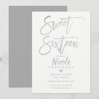 16 . GEBURTSTAG 16 Elegante Silver Gray Foil Moder Einladung