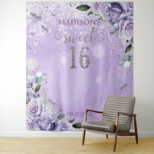 16 . Geburtstag 16 Foto Lila Blütenschmetterlinge Wandteppich