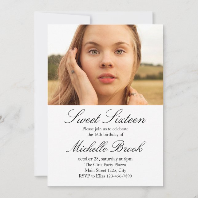 16 . Geburtstag 16 Foto Sehr schöne Einladung (Vorderseite)