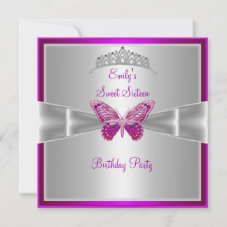 16 . Geburtstag 16 Fuchsia Pink Silver Tiara 3 Einladung