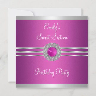16 . Geburtstag 16 Fuschia Silver Jewel Geburtstag Einladung