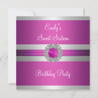16 . Geburtstag 16 Fuschia Silver Jewel Geburtstag Einladung