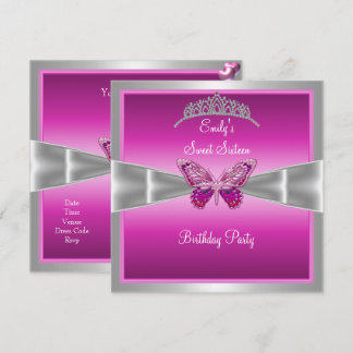 16 . Geburtstag 16 Fushia Pink Silver Tiara 2 Einladung