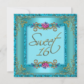 16 . Geburtstag 16 Geburtstag Aquamarin Blue Gold  Einladung