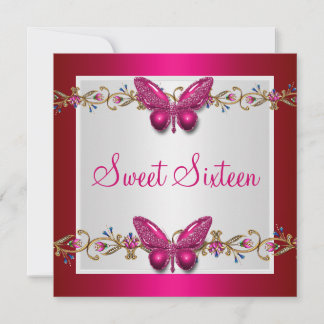 16 . Geburtstag 16. Geburtstag Butterfly Fushia Einladung
