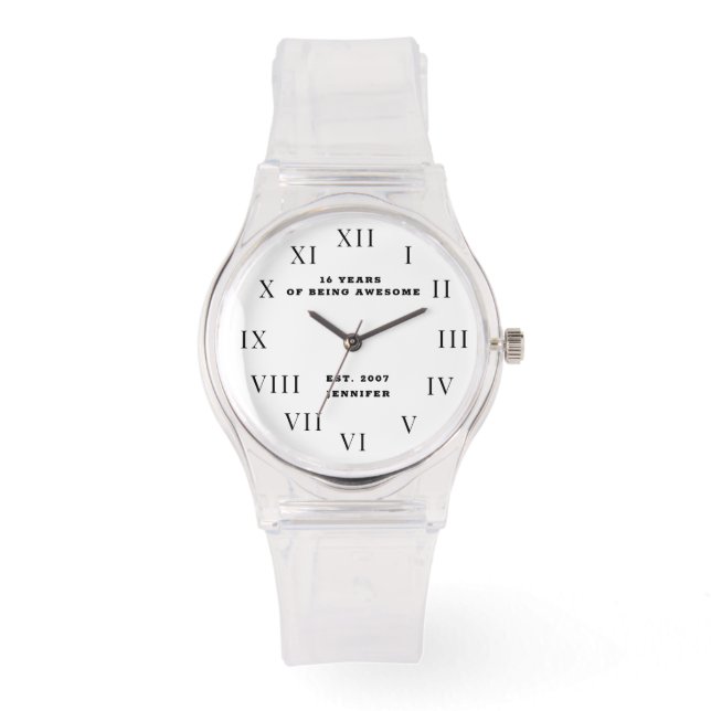 16. Geburtstag 16 . Geburtstag Funny Pink Girl Armbanduhr (Vorderseite)