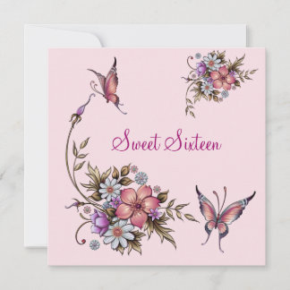 16 . Geburtstag 16 Geburtstag Hübsch Pink Floral 4 Einladung