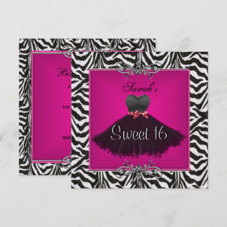16 . Geburtstag 16 Geburtstag Rosa Zebra Schwarzes Einladung
