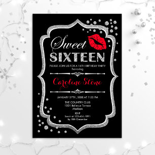 16. Geburtstag - 16 . Geburtstag Silver Black Red Einladung