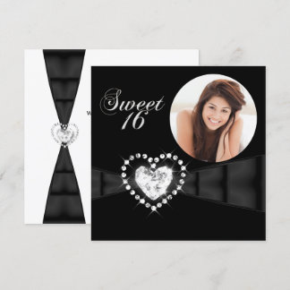 16 . Geburtstag 16 Geburtstagsparty Foto Black Einladung