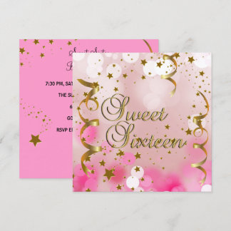 16 . Geburtstag 16 Geburtstagsparty Pink Gold Star Einladung