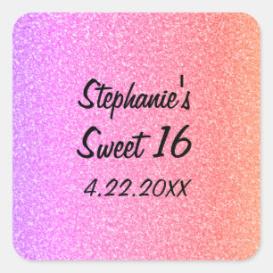 16 . Geburtstag 16. Glittery Pink Geburtstagsparty Quadratischer Aufkleber