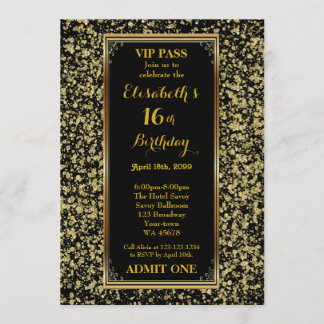 16., Geburtstag 16., Glitzer-Gold, Karte, Einladung