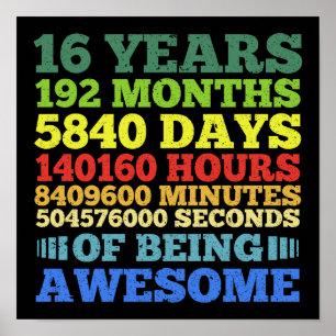 16. Geburtstag 16 Jahre alter Girl Boy 192 Monate Poster