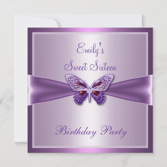 16 . Geburtstag 16 Lila Mauve Butterfly Geburtstag Einladung (Vorderseite)