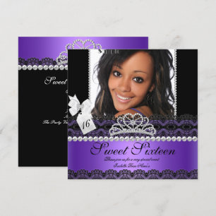 16 . Geburtstag 16. Lila Silver Foto Black Lace Einladung