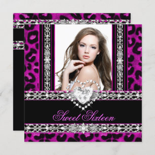 16 . Geburtstag 16 Party Rosa Leopard Diamond Einladung
