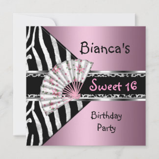 16 . Geburtstag 16 Pink Fan Black Zebra Leopard Einladung