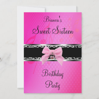 16 . Geburtstag 16 Pink Silver Black Zebra Bow Einladung
