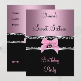 16 . Geburtstag 16 Pink Silver Zebra Leopard 3 Einladung