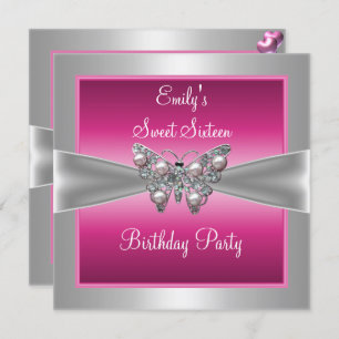 16 . Geburtstag 16 Rosa Silberschmetterling Geburt Einladung