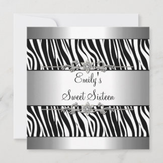 16 . Geburtstag 16 Schwarz-weiß Zebra Silver Gebur Einladung