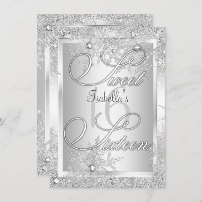 16 . Geburtstag 16 Winterwonderland Snowflake Einladung (Vorne/Hinten)