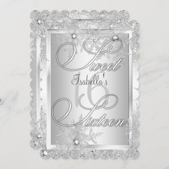 16 . Geburtstag 16 Winterwonderland Snowflake Einladung (Vorne/Hinten)