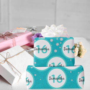 16. Geburtstag aquamariner grüner Glitzer Diamante Geschenkpapier