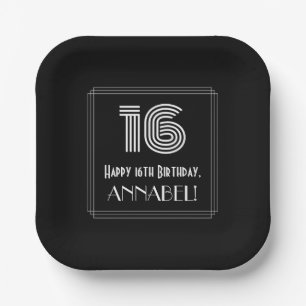 16. Geburtstag — Art Deco Inspiriert Look "16" + Pappteller
