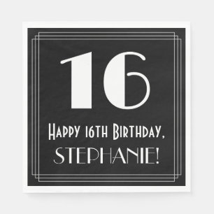 16. Geburtstag ~ Art Deco Look "16", Name Serviette